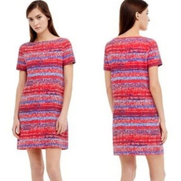 Tory Burch Pima Cotton Shift Dress in Red Blue Yarn Knit Print, Size M - Picture 1 of 11
